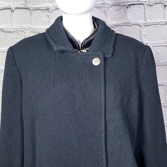 Noble Fashions Vintage Dark Navy Wool Overcoat, Women's Large - Picture 1 of 9